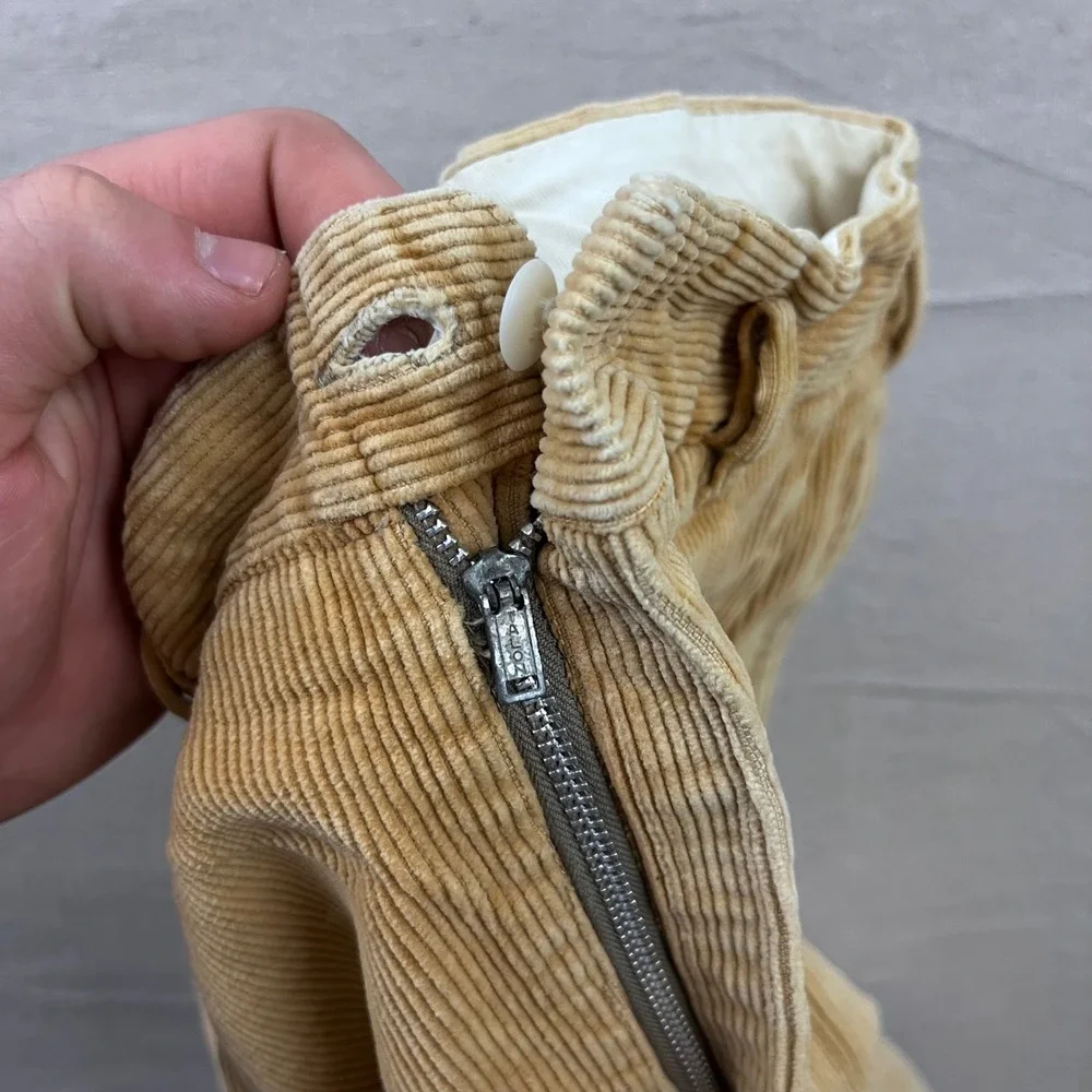 Vintage‎ Tan Wide Wale Corduroy Pleated Pants Talon Zip Workwear 25x26.5